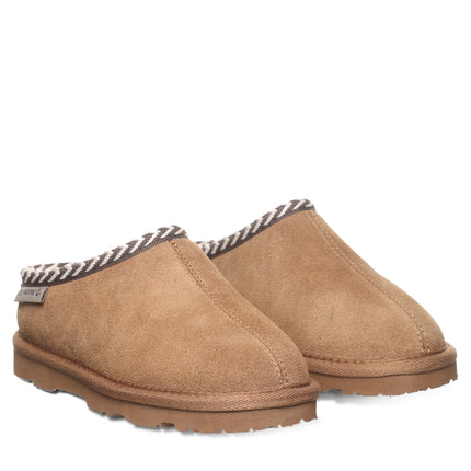 BEARPAW Youth Tabitha Clog in Hickory worn on foot with casual styling, highlighting easy everyday kids' comfort.