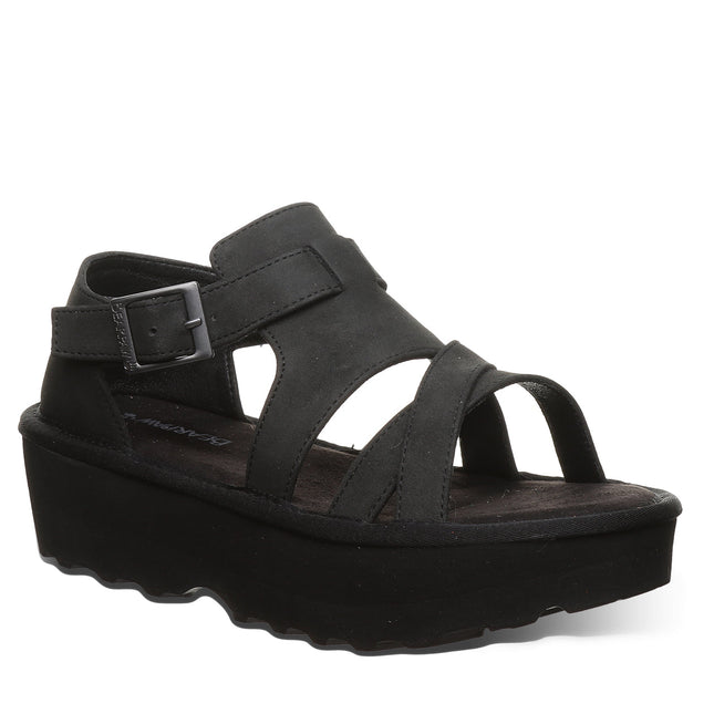 Bearpaw Women's Pinnacle Faux Leather Sandal in Black - front view