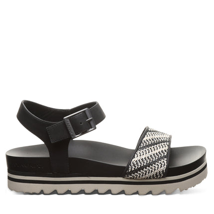 Bearpaw Women's Orion Faux Leather Sandal in Black and White - angle view