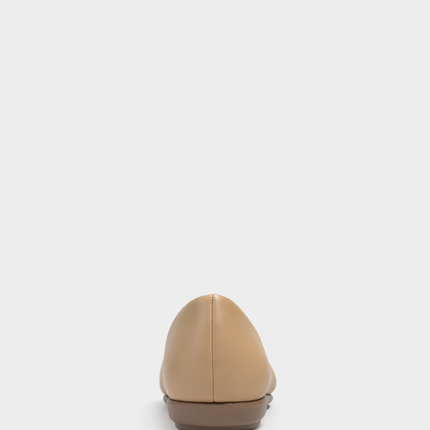 Rear view of the Aerosoles Bell flat in Beige Bisque, highlighting the low 0.5-inch heel and structured heel counter for a secure fit.