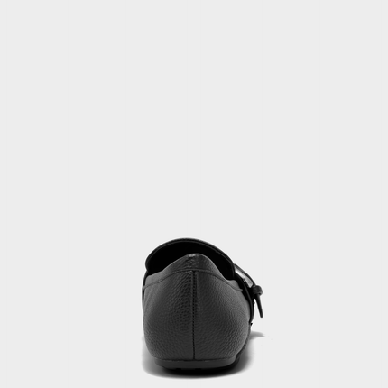 Rear view of the Aerosoles Dinetta loafer in black faux pebbled leather showcasing the supportive heel counter and clean silhouette.