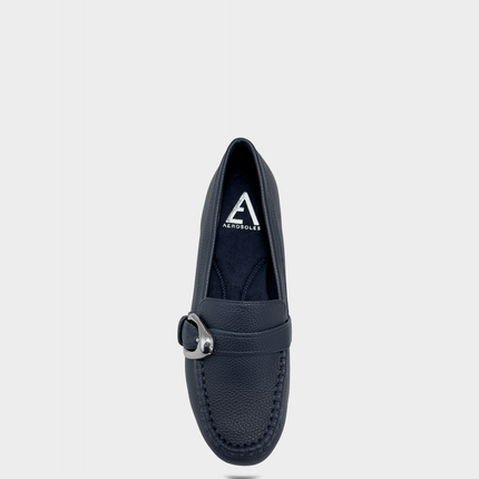 Overhead view of the Dinetta navy loafer revealing the cushioned Ortholite¬Æ foam insole for superior underfoot support.