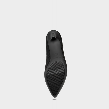 Lateral view of the Lexi slingback highlighting the seamless stretch-to-fit knit fabric and adjustable heel strap.