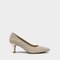 Side profile of the Aerosoles Lexi slingback sandal in Soft Gold Metallic Knit featuring a sleek block heel and shimmering stretch upper.