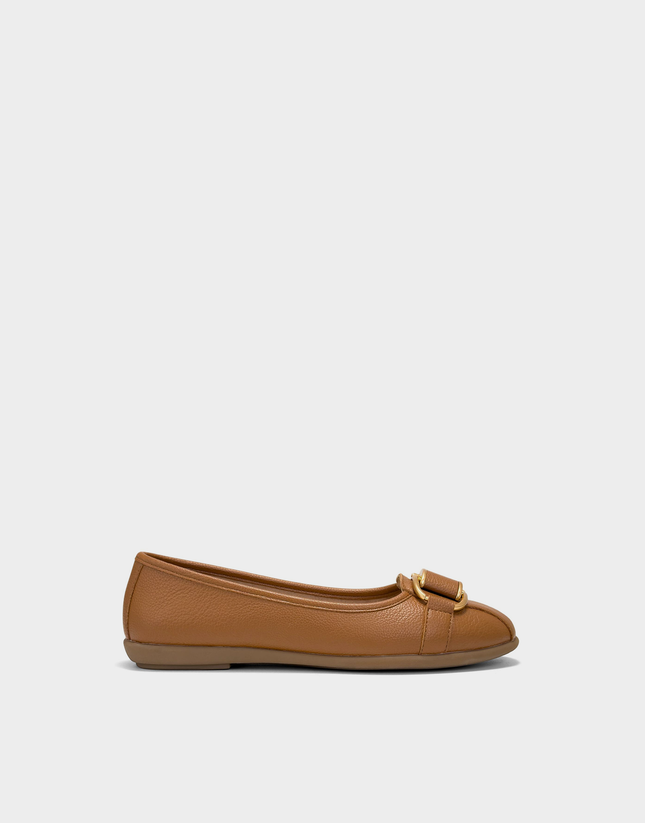 Aerosoles Bernice women's tan faux pebbled leather shoe, side profile