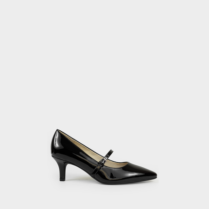 Aerosoles Luna women's black faux nappa heels, side profile