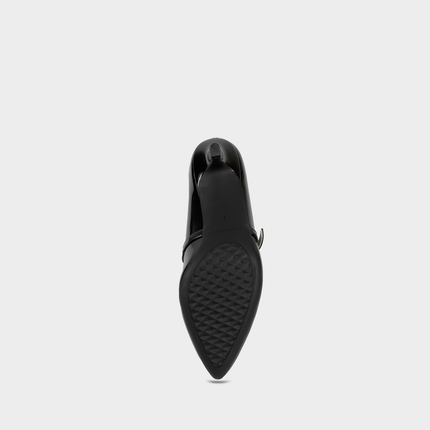 Aerosoles Luna black faux nappa women's heels, outsole view