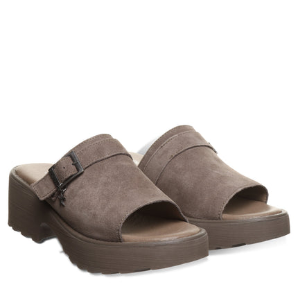 Pair of Bearpaw Frances sandals in Morel with suede upper, adjustable buckle strap, cushioned footbed, and durable outsole for everyday comfort