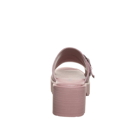 Back view of Bearpaw Frances sandal in Peony showing platform heel and slip-on mule silhouette